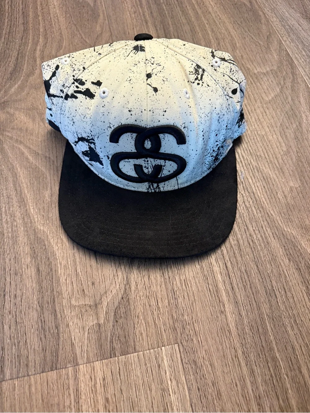Rare STUSSY Black & White Snapback Hat with Interlocking Logo